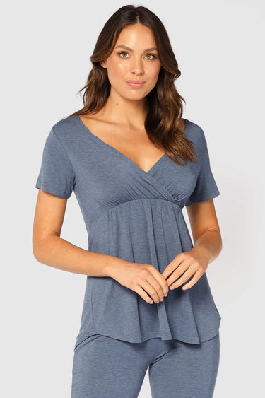 Organic Bamboo Short Sleeve Cross Front Maternity & Nursing Top